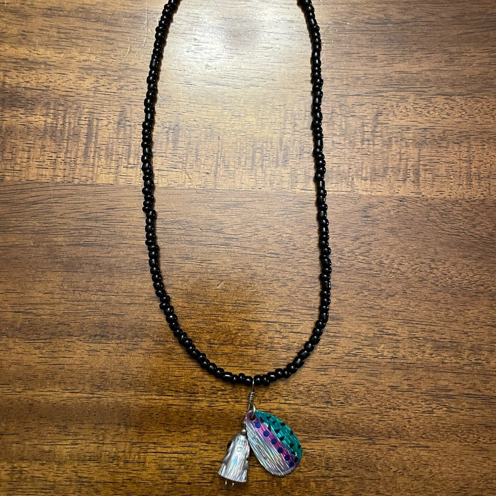 Handmade necklace with repurposed fishing lure